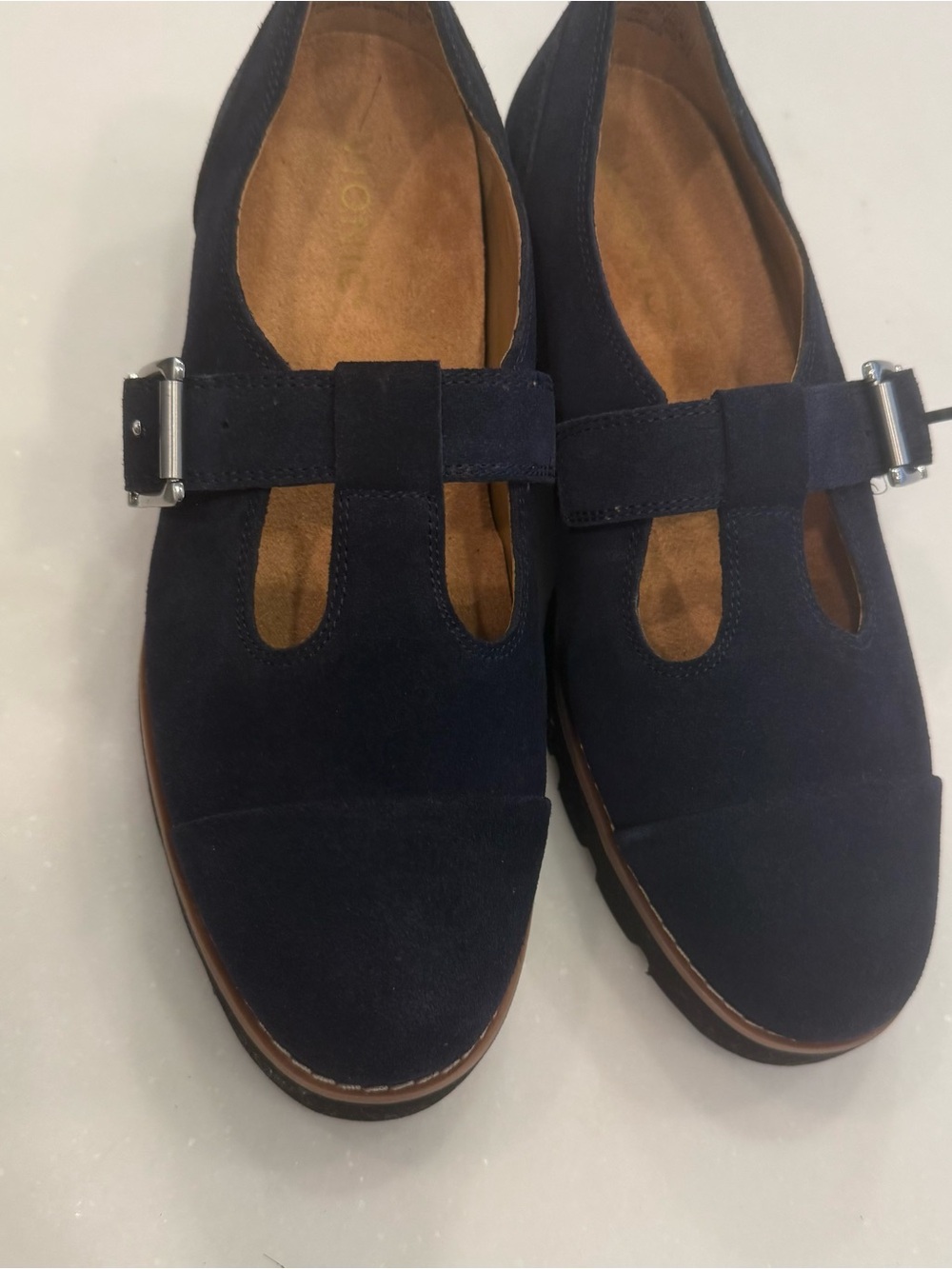 Vionic Carmen Women's US 6.5 W Navy Suede T-Strap Lug Sole Mary Jane Shoes NEW - Picture 13 of 14